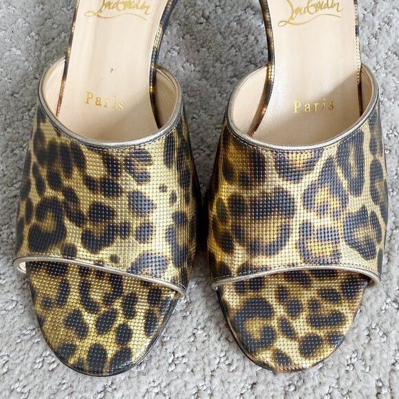 Christian Louboutin EAST MULE 55 Metallic Leopard Sandals Kitten Heel Shoes - Picture 8 of 14